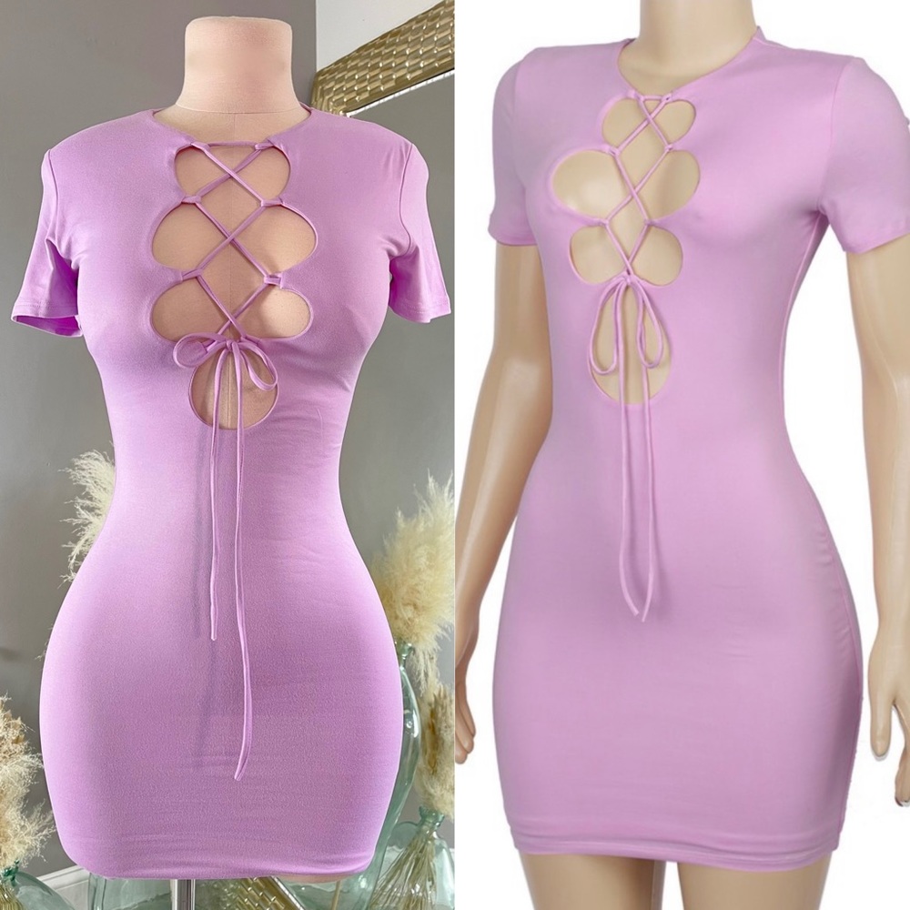 Women’s Fashion double layered bodycon lace up soft mini dress cute trendy